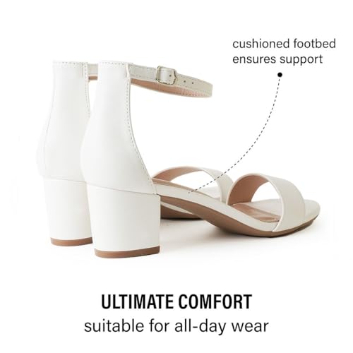 Image of J. Adams Daisy Heeled Sandals - Ankle Strap Low Block, Open Toe Dress Pumps, Chunky Heels - Dressy Shoes for Women - Bridal, Wedding, Summer Sandals