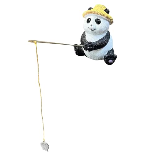 Sulxyi Panda Fishing Resin Figurine, Garden Pond Figure décorative, Jolie Posture de pêche Ornement, Compact et léger, 7,5x7,5x8,5 cm, idéal pour Le Jardin, décoration étang