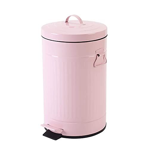Image of Pink Trash Can with Lid, Bathroom Bedroom Waste Basket Soft Close, Small Garbage Can, Retro Vintage Home Office Trash Can, 12 Liter /3 Gallon, Glossy Pink