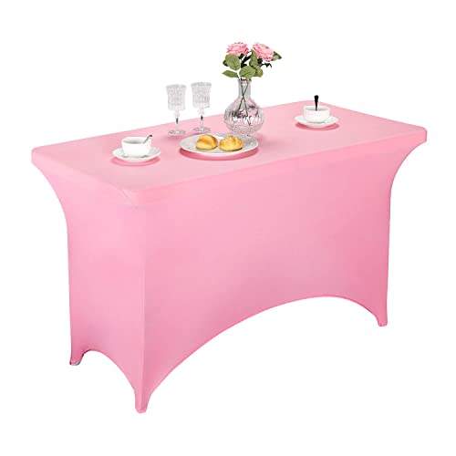 LZY Spandex Table Covers 4 Feet, Stretch/Fitted Table Covers for 4 Feet Folding Table, Rectangular Spandex Table Cloths for Wedding Party or Event (4FT-2PCS, Pink)