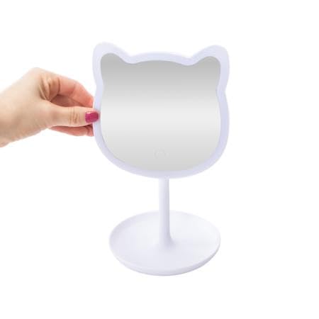 Miroir de maquillage chat blanc à LED tactile pour une routine beauté lumineuse - 5