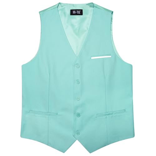 Image of Hi-Tie Men's Formal Suit Vest Solid Fit Vest for Men 3 Pockets V Neck Waistcoat Business Wedding Casual