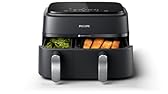 Philips Dual Basket Air Fryer 3000 Series — 8-in-1 functions, 9.5 Quarts Airfryer, 2 Drawers, Auto-sync Cooking Time, 90% Less Fat, Rapid Air Technology, HomeID App, Dishwasher Safe, Black (NA351/00)