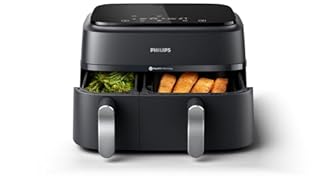 Philips Dual Basket Air Fryer 3000 Series — 8-in-1 functions, 9.5 Quarts Airfryer, 2 Drawers, Auto-sync Cooking Time, 90% Less Fat, Rapid Air Technology, HomeID App, Dishwasher Safe, Black (NA351/00)