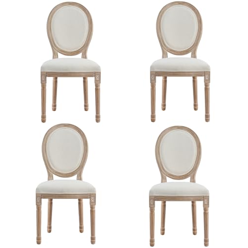 VONLUCE Juego de 4 Sillas de Comedor Acolchadas con Respaldo Redondo y Patas de Madera de Caucho Sillas Tapizadas en Tela...