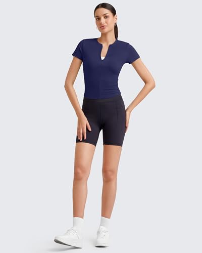 Image of G4Free BareFeel Womens Workout Tops Short Sleeve Half Zip Slim Fit Athletic Shirts Gym Running Yoga Slight Crop Tshirts