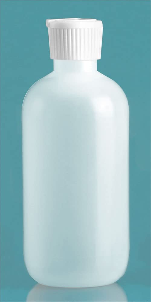 SKS Bottle & Packaging, Inc. 8 oz Natural LDPE Boston Rounds w/Flip Top Spout Caps