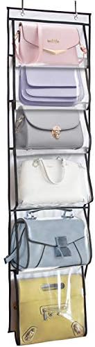 MISSLO 6 Clear Pockets Over Door Organizer for Handbags, Caps, Accessories (White)