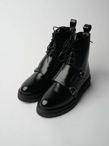 Image of Theater Women Sabbath Boots | Lace-Up Chunky Sole with Adjustable Buckles | Stylish Durable Boots for Casual, Travel & Winter Wear