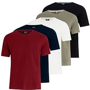 Kandor Mens t Shirt – Packs of 5, t Shirts for Men UK Clothing, Multipack Crew Neck t Shirt Tops, Plain 100% Cotton tee Shirts Pack, Quality Gym Work Men’s t-Shirts, Casual Classic tees