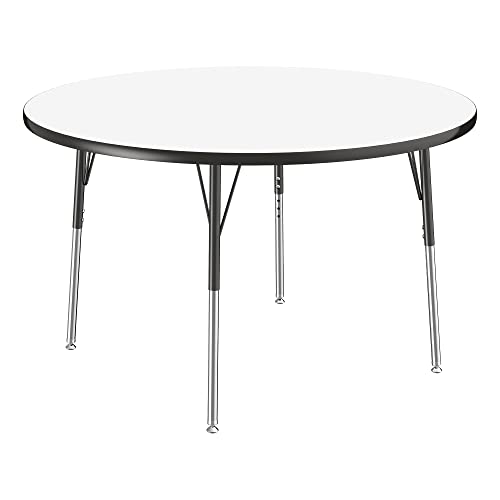 Image of Learniture Adjustable Height Dry-Erase Classroom Activity Table for School and Home, Round Activity Table with Whiteboard Top, 48 inch L x 48 inch W x 30 inch H, White