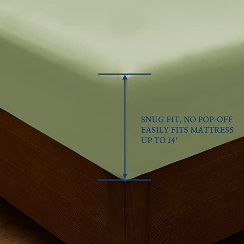 Homeideas 6 Piece Embroidered Bed Sheets Set (King, Sage Green), Hotel Luxury Super Soft Microfiber Bedding Sheets & Pillowcases 14" Deep Pocket, Wrinkle Free & Fade Resistant #TOP4