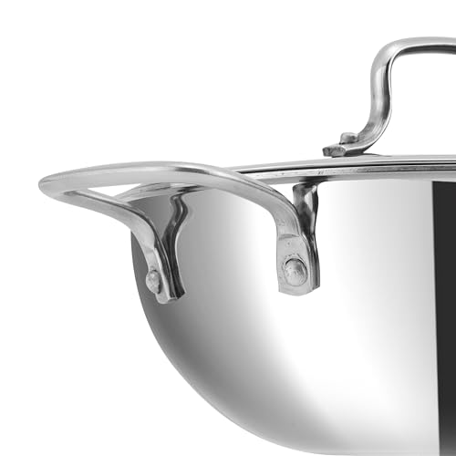 Image of Kraft Futuretec Pro Triply Honeycomb Kadai with Glass Lid - 2.5 litres, 22 cm | Stainless Steel Kadai for Cooking | Stick-Resistant Hexa Design | Metal Spatula Safe | Induction & Gas Compatible