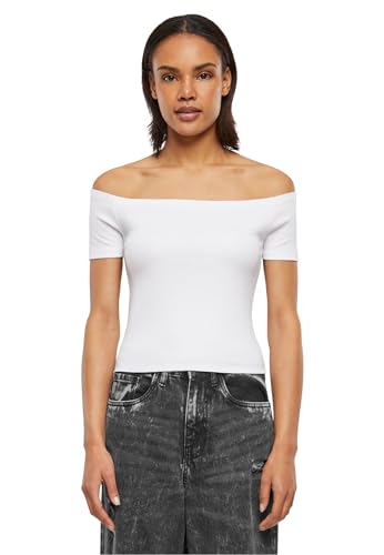 Urban Classics Ladies Organic off Shoulder Rib Tee T-Shirt, Bianco, S Donna
