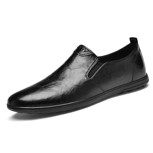 Men's Black Genuine Leather Slip On Flat Penny Loafers Classic Comfort Pointed Toe Soft Sole Casual Business Derby Shoes for Work Party Wedding Dress