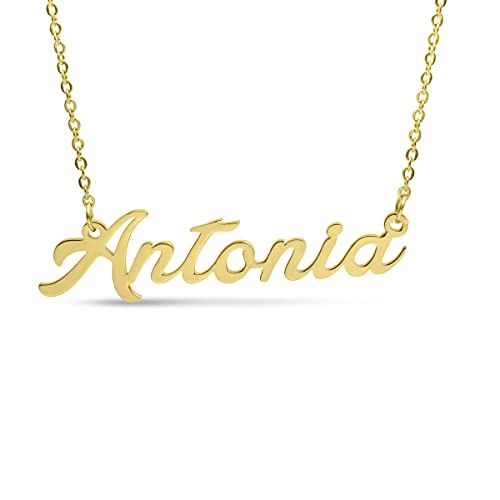 Custom Name Necklace Personalized in Silver and Gold Tone, Custom Name Plate Pendant For Women Personalized Name Necklace All Name Necklaces Available, 18 Inch Chain (Gold, Antonia)