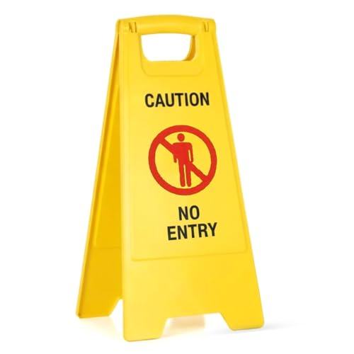 Image of GLUN Caution Sign Board No Entry, Size 24 * 15 * 12 Inch Bright Yellow Colour Clear & Bright Font PP Material, UV Resistant, Two-Side Floor Sign Board