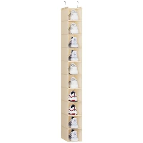 YOUDENOVA Hanging Shoe Organizer, 10-Shelf Closet Shoe Organizers, Hanging Shoe Storage, Beige Cover