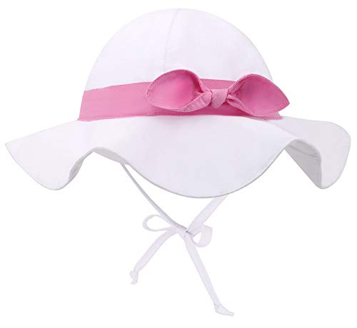 ThunderCloud Kid's 50+ SPF UV Protective Sun Hat, White/Pink Band,0-12 Months