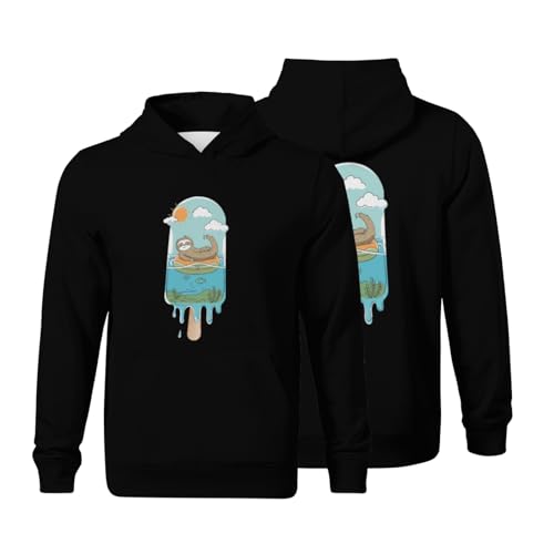 Kids Funny Cute Sloth In Melting Popsicle Beach Vacation Boys Girls Lightweight Kangaroo Pocket Fleece Hoodies