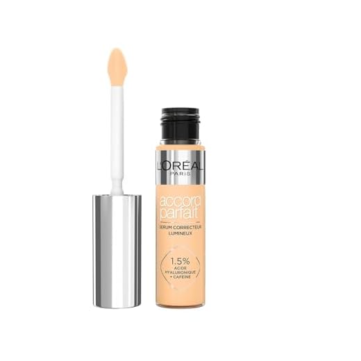 L'Oréal Paris Sérum Corrector Iluminador, Cobertura Media, Acabado Radiante, con 1,5% Ácido Hialurónico y Cafeína, Accord Parfait, Tono 5.5D, 10ml