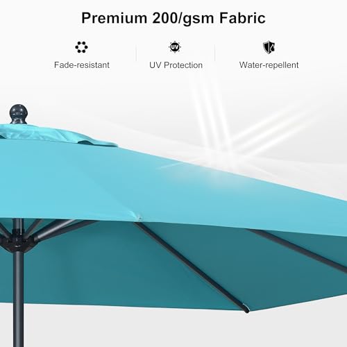Image of PURPLE LEAF Outdoor Market Umbrella 11.5' x 8' Rectangle Turquoise Blue