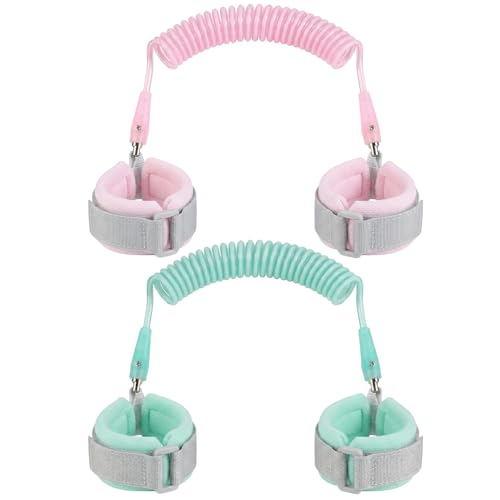 2 PCS Bracelets Anti-Perte Enfant 2m, Laisse De Sécurité Pour Enfants, Bracelet de Sécurité Bébé à Rotation 360°, Idéaux Voyage Supermarché Exploration Helper, Couleurs Rose & Vert