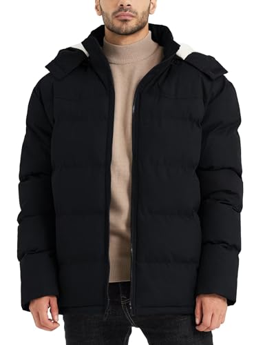 Image of BEST SOUTH Men's Hooded Winter Puffer Jacket Fleece Warm Bubble Coat Outerwear Cold Weather