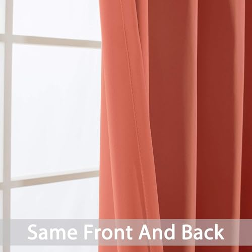 Yakamok Thermal Curtains Blackout Curtain Panels, Room Darkening Solid Grommet Top Window Drapes for Dedroom, 42x72 inch, Coral Orange, 2 Panels