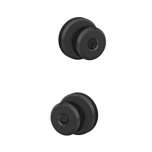 Image of Schlage F51A BWE 622 GSN Bowery Door Knob with Greyson Trim, Keyed Entry Lock, Matte Black