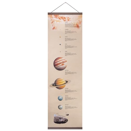 Poster du système solaire en papier d'herbe et suspension en noyer