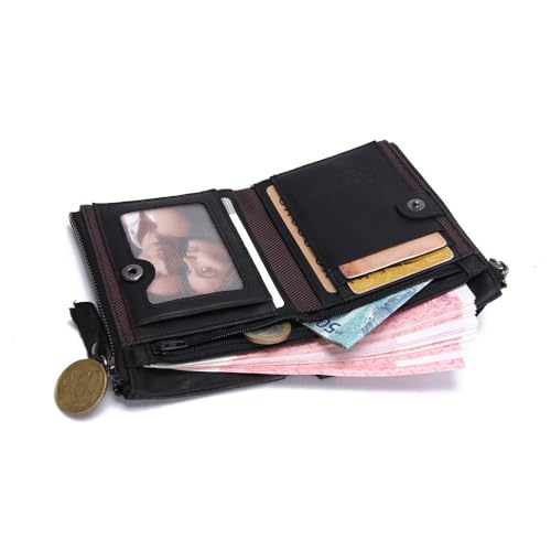 Image of CONTACTS Soft Leather Wallet for Women and Men Small Bifold Coin Purse Double Zipper Card Holder with RFID Blocking (Black)
