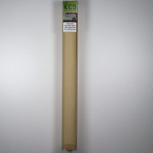 Image of KCS 3 pc of 15 inch x 18 inch Counted Cross Stitch Cotton Aida Cloth Needlework Rolled Fabric Box,14CT,Light Straw