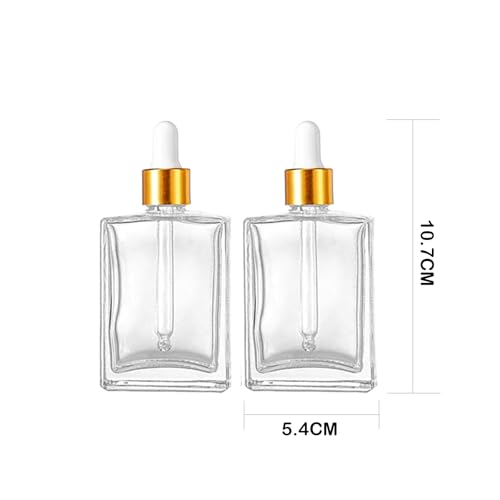 6 Pack 1.7oz Clear Square Glass Dropper Bottles, 50ml Empty Square Perfumes Bottles with Eye Droppers, for Essential Oils,Liquids, Tincture Bottle (Clear -Golden Cap)4
