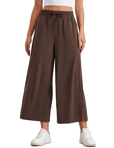 Image of CRZ YOGA Lightweight Wide Leg Crop Pants 25 inch | Casual, Travel, Comfy, Soft, Split, Loose Fit, Pockets, for Women