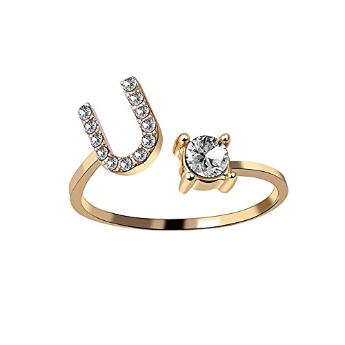 Fashionable Ring Jewelry 26 Opening Ladies With Diamond Letters And Rings Earrings Stud (#4-U, One Size)