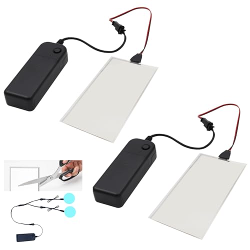 Image of Glowing LED Eyes Cuttable 2PCS 12 * 5cm Cuttable EL Panel Electroluminescent Light Sheet Decorations Light Lamp Sheet Sheet with Battery Inverter (Ice Blue)