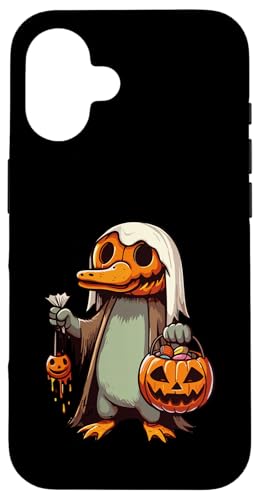 怖いハロウィーン カモノハシ ゴースト 不気味なキャンディバッグ スマホケース iPhone 16 用