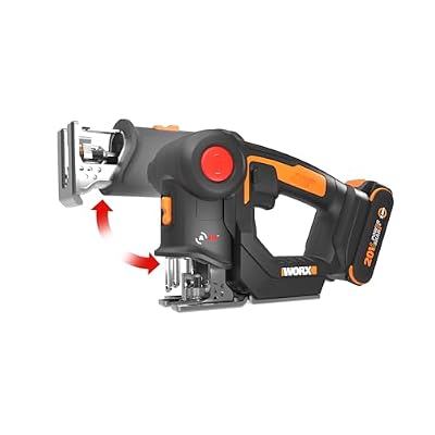 WORX Cordless Reciprocating Saw&Jigsaw, 20V ¾" 2-in-1 Saw, ¾" Stroke Length, 2-in-1 functions, 4 Blades for Different Materials, Compact&Lightweight Design, Battery and Charger Included, PowerShare