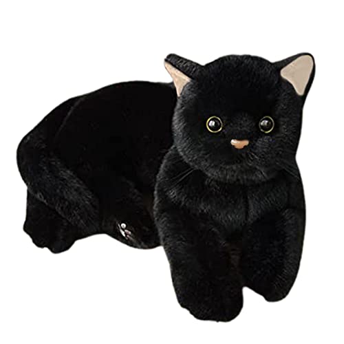 PW TOOLS Schwarze Katze Plüschtier, Niedliches Plüschkätzchen Spielzeug für Kinder, Realistisches Weiches Geschenk für Geburtstag/Halloween/Weihnachten