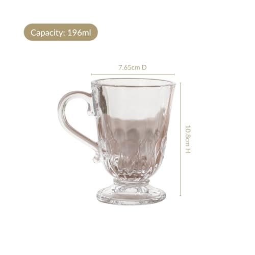 Image of Nestasia Set of 6 Transparent Glass Tea Cups (196ml Each) - Fluted 100% Food Safe & Chip-Resistant Glass Set | Perfect for Irish Coffee, Tea, Hot & Cold Beverages