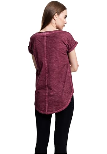 Urban Classics Ladies Long Back Shaped Spray Dye Tee, T-Shirt, Rosso (Burgundy 606), M - 4