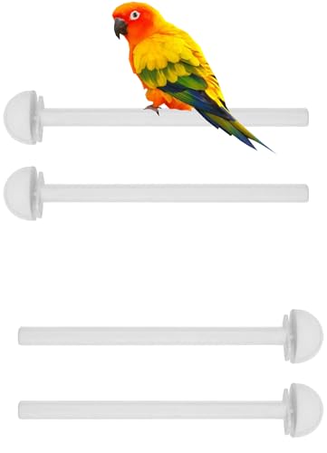 Lot of 4 Bird Parrot Cage Universal Heavy Duty Plastic Stand Perches Holders (8-Inch, White)