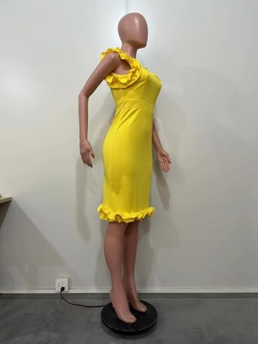 Women Elegant Ruffle Sleeve Bodycon Pencil Dress Round Neck Solid High Waist Bodycon Midi Ruffle Hem Office Work Dress3