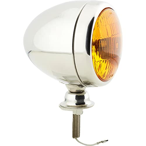 Speedway Motors Stainless Steel Tear Drop 12 Volt Fog Light with Amber Lens Vintage Style Auxiliary Driving Lamp for Hot Rod Street Rod Classic Car and Custom Vehicle