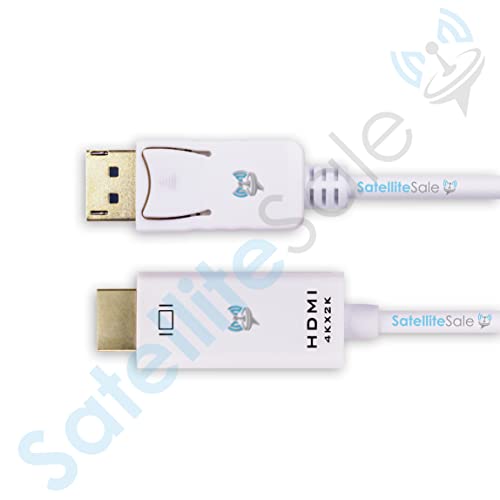 Satellitesale Uni-Directional Displayport To Hdmi Cable Male To Male 4K/30Hz 8.64Gbps Universal Wire Pvc White Cord 3 Feet #TOP3