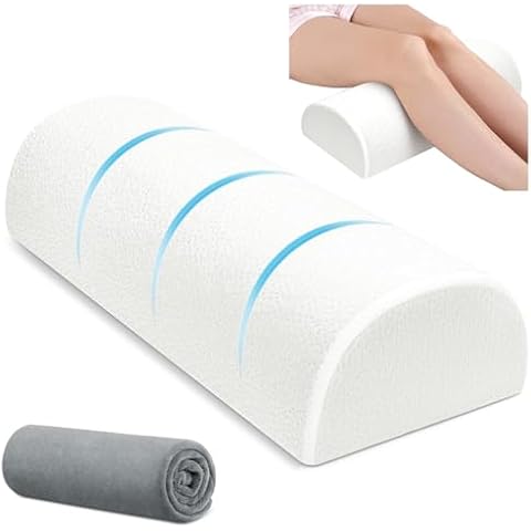 urnexttour Large Knee Pillow for Side Sleepers Memory Foam Leg Pillows for Sleeping Yoga Bed Half Moon Bolster Pillow for Neck Pain Relief with 2 Pillowcases 23.6"x8.7"x5"(White+Grey, Extended Size) Cover