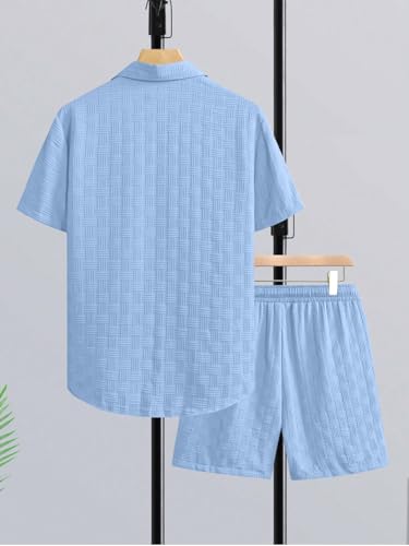 Image of GRECIILOOKS Men'S Summer Casual Two Piece Outfit, Textured Button Down Shirt and Shorts Set, Lightweight Poly Blend Co-Ord for Beach, Travel & Lounge Wear