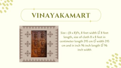 Image of Lakshmi Devi backdrops Cloths for Decoration | Traditional Light Brown Theme with Double Wooden Doors Entrance Backdrop Cloth 8x8 Feet | Traditional Backdrop Decoration Cloth