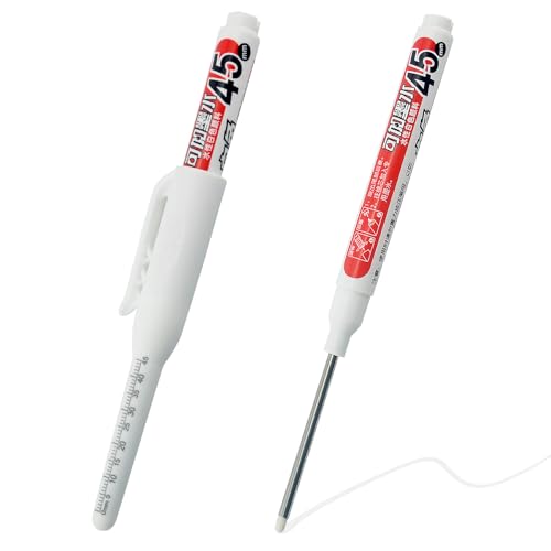 NORXUAZE 2pcs white Long Nib Deep Hole Marker Pen - 45mm Extra-Length Tip for Precise Marking, Refillable Construction Marker, Heavy-Duty Carpenter Pen for Woodworking & Plumbing